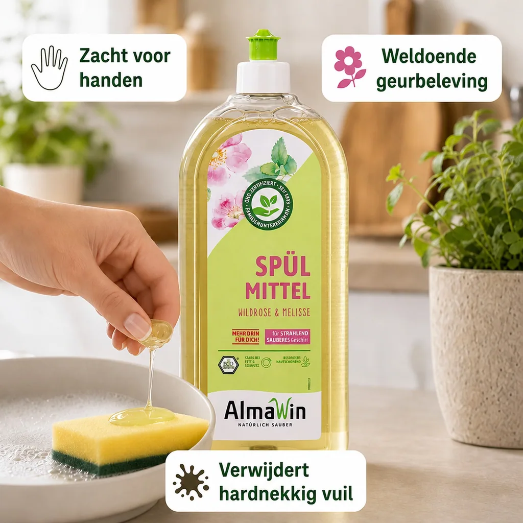 Afwasmiddel, 1 liter, Wildroos Melisse, natuurlijk afwasmiddel