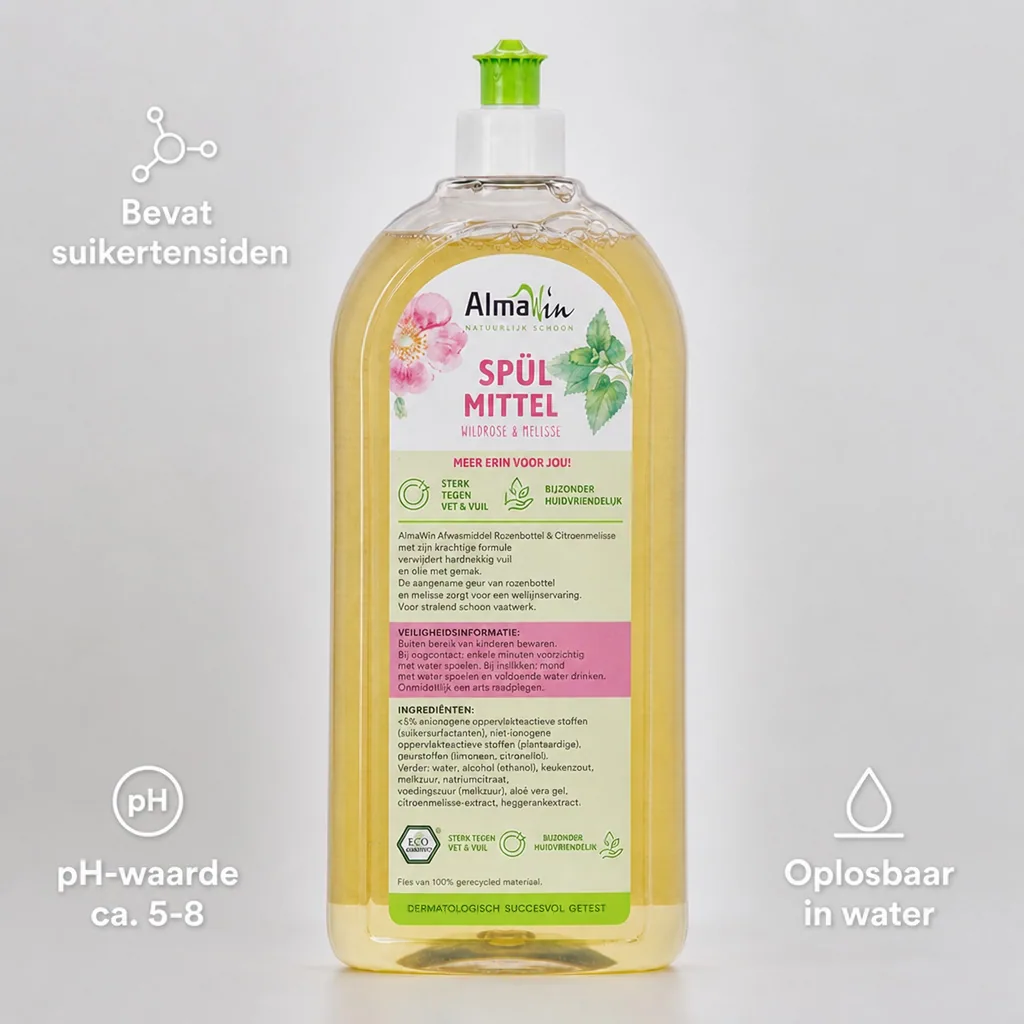 Afwasmiddel, 1 liter, Wildroos Melisse, natuurlijk afwasmiddel