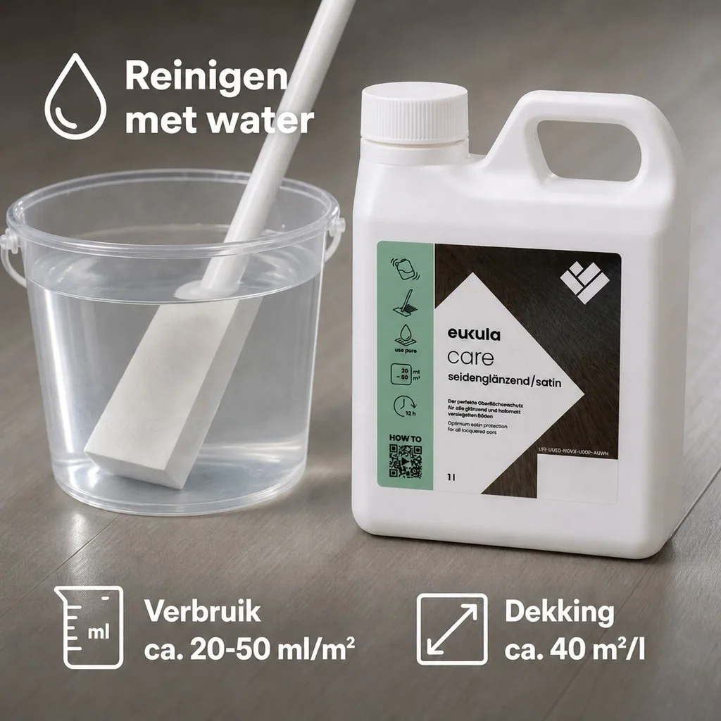 Vloer onderhoud, parket onderhoud, vloer reinigen, eukula care seidenglänzend 1 Liter, vloer polish