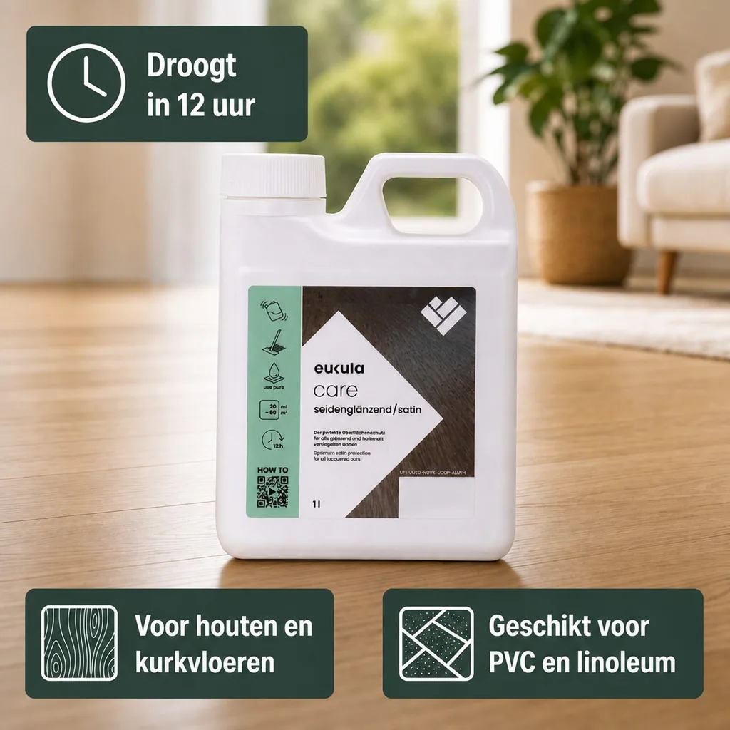 Vloer onderhoud, parket onderhoud, vloer reinigen, eukula care seidenglänzend 1 Liter, vloer polish