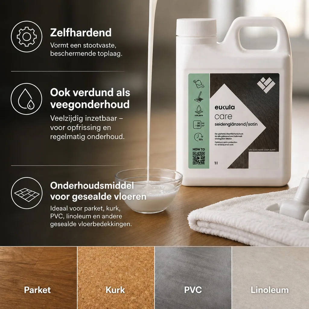 Vloer onderhoud, parket onderhoud, vloer reinigen, eukula care seidenglänzend 1 Liter, vloer polish