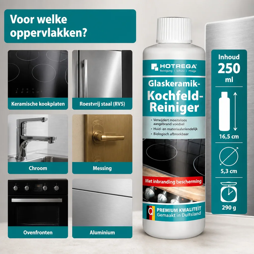 Glaskeramische kookplaatreiniger 250 ml, reiniger kookplaat, schoonmaak kookplaat