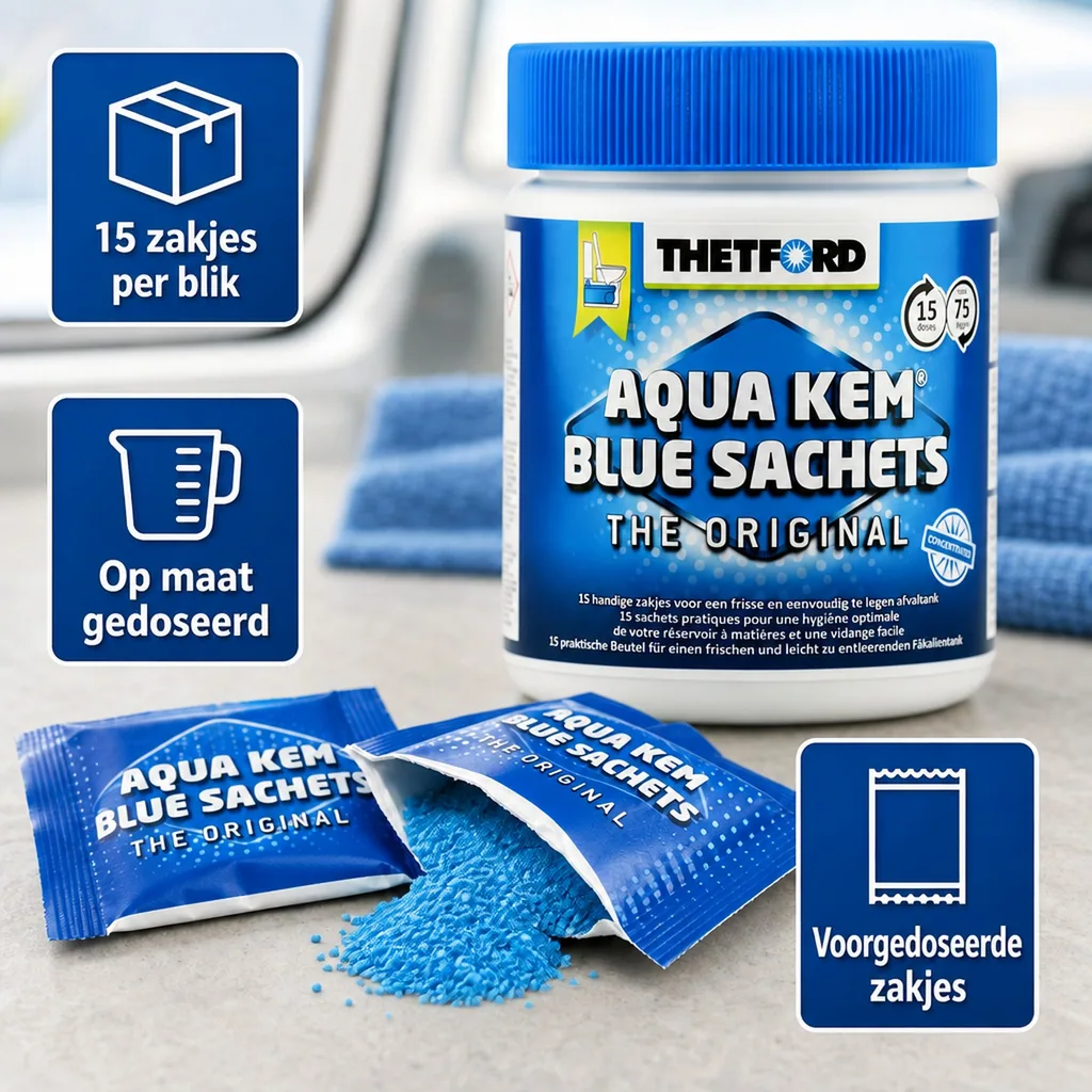 Toiletvloeistof, Camping toilet vloeistof, Chemisch toilet, 15 sachets