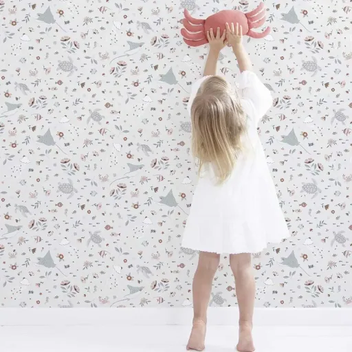 Lilipinso vliesbehang bloemen onderwaterwereld grijs roze