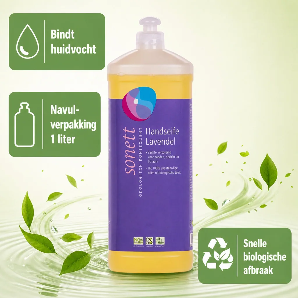 Handzeep navulling, Lavendel, 1 liter, Natuurlijke handzeep, Eco navulverpakking