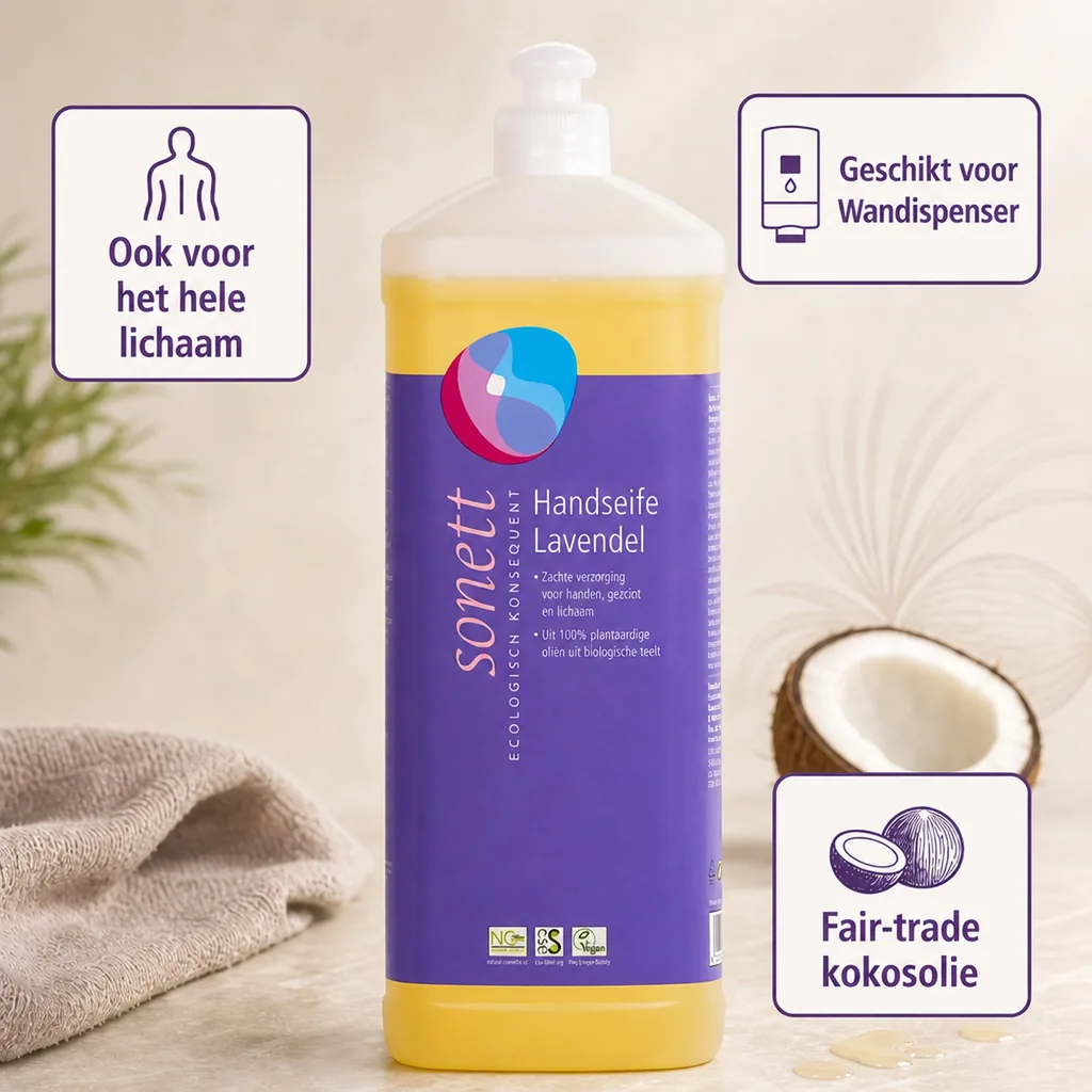 Handzeep navulling, Lavendel, 1 liter, Natuurlijke handzeep, Eco navulverpakking