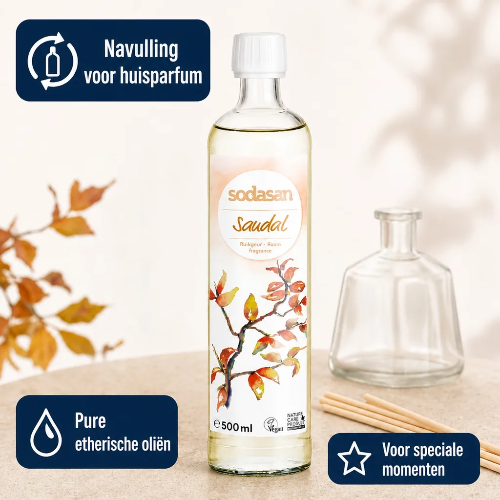 Geurstokjes navulling, kamergeur navulling, sandelhout geur, 500ml