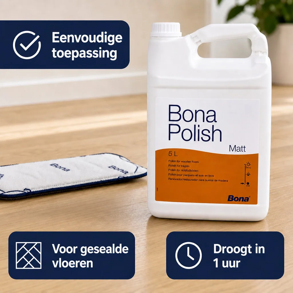 Parket onderhoud, 5 Liter matte parketpolish, Parket reiniger