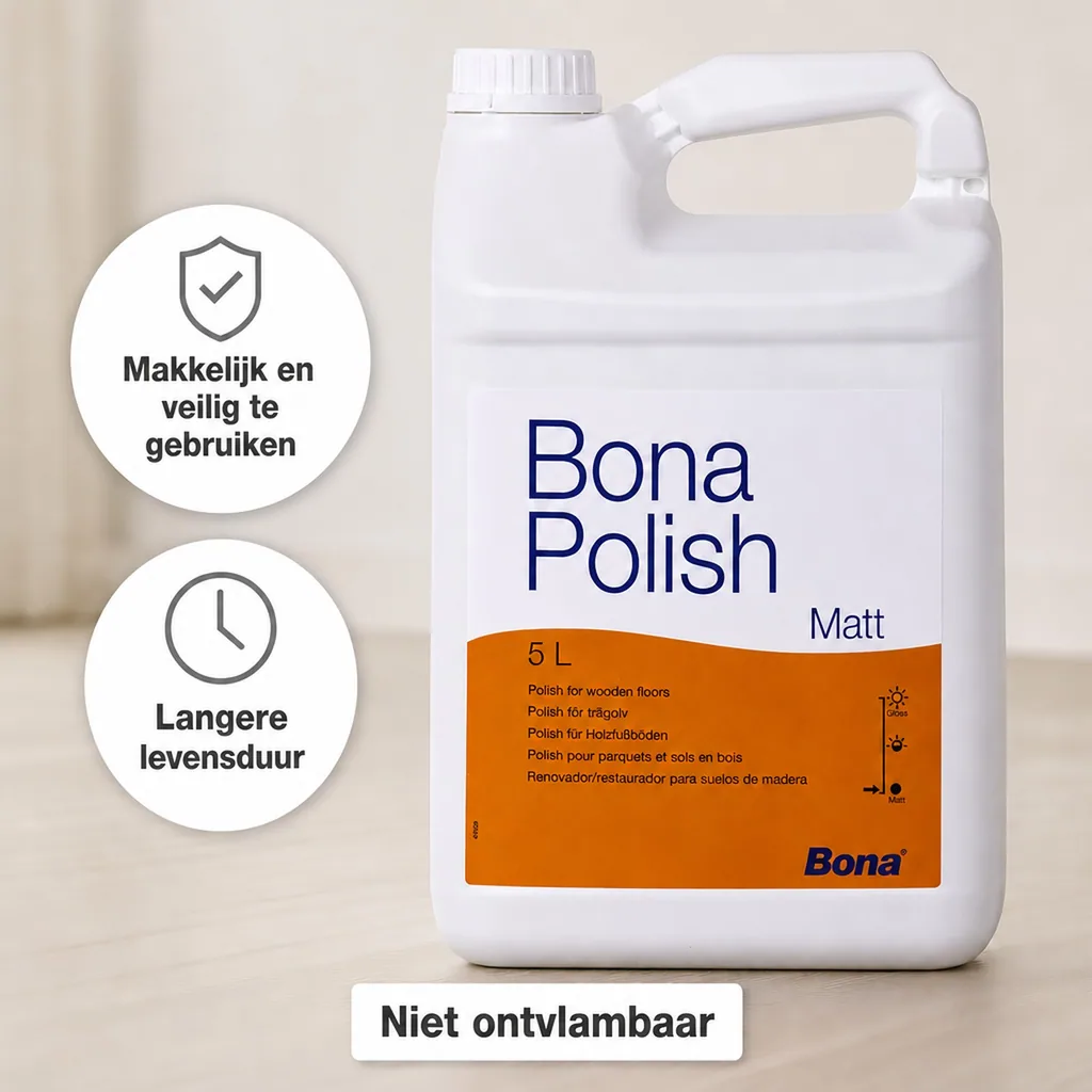 Parket onderhoud, 5 Liter matte parketpolish, Parket reiniger