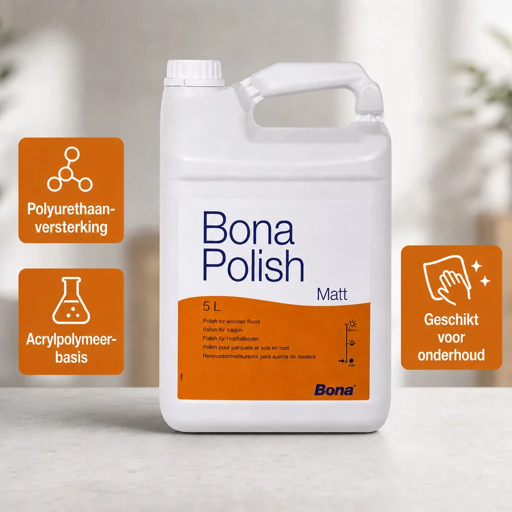 Parket onderhoud, 5 Liter matte parketpolish, Parket reiniger