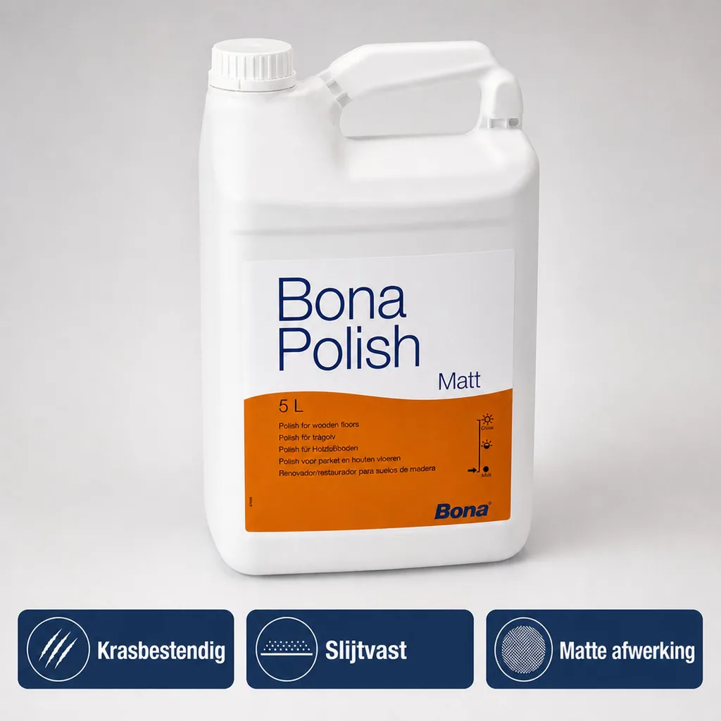 Parket onderhoud, 5 Liter matte parketpolish, Parket reiniger