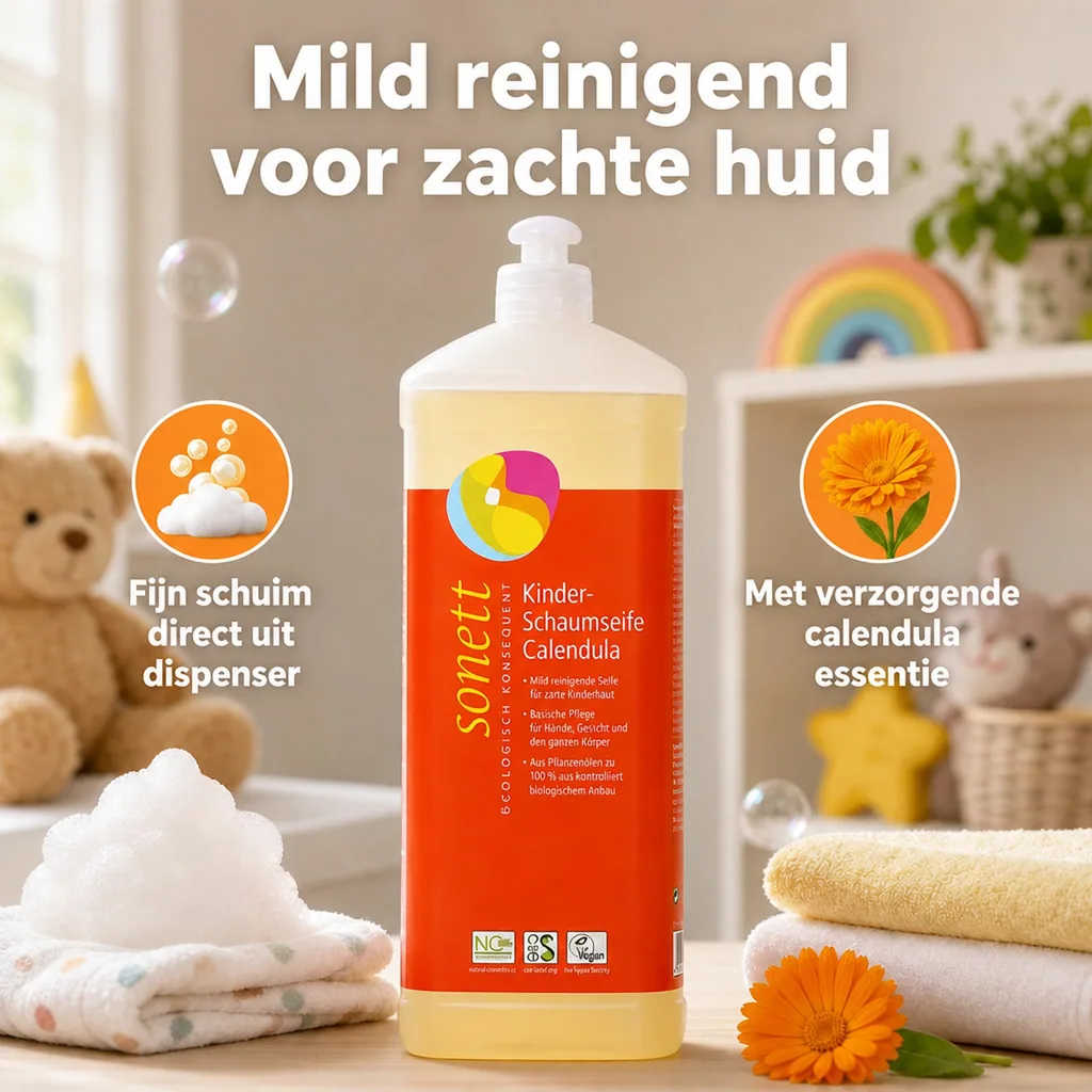 Kinder Schuimzeep Calendula 1 Liter, schuimzeep navulling, natuurlijke schuimzeep kind