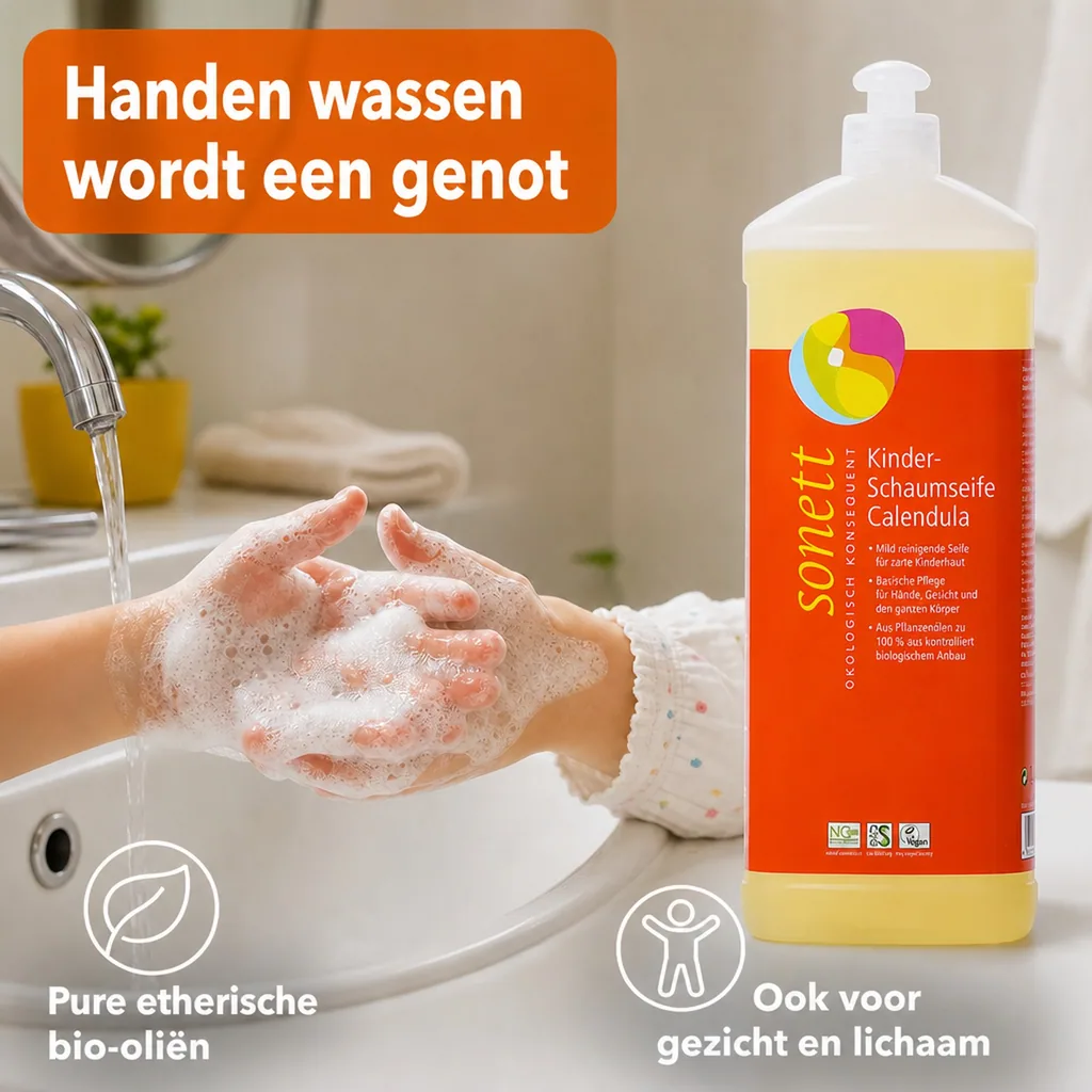 Kinder Schuimzeep Calendula 1 Liter, schuimzeep navulling, natuurlijke schuimzeep kind