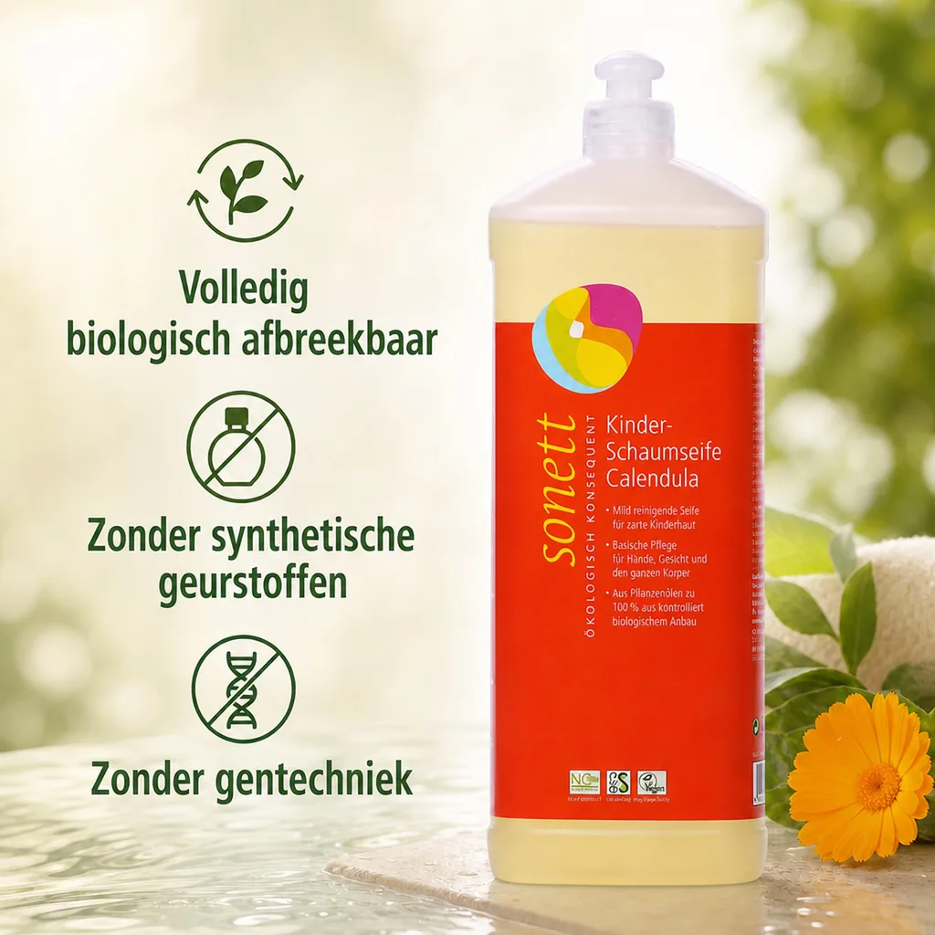 Kinder Schuimzeep Calendula 1 Liter, schuimzeep navulling, natuurlijke schuimzeep kind