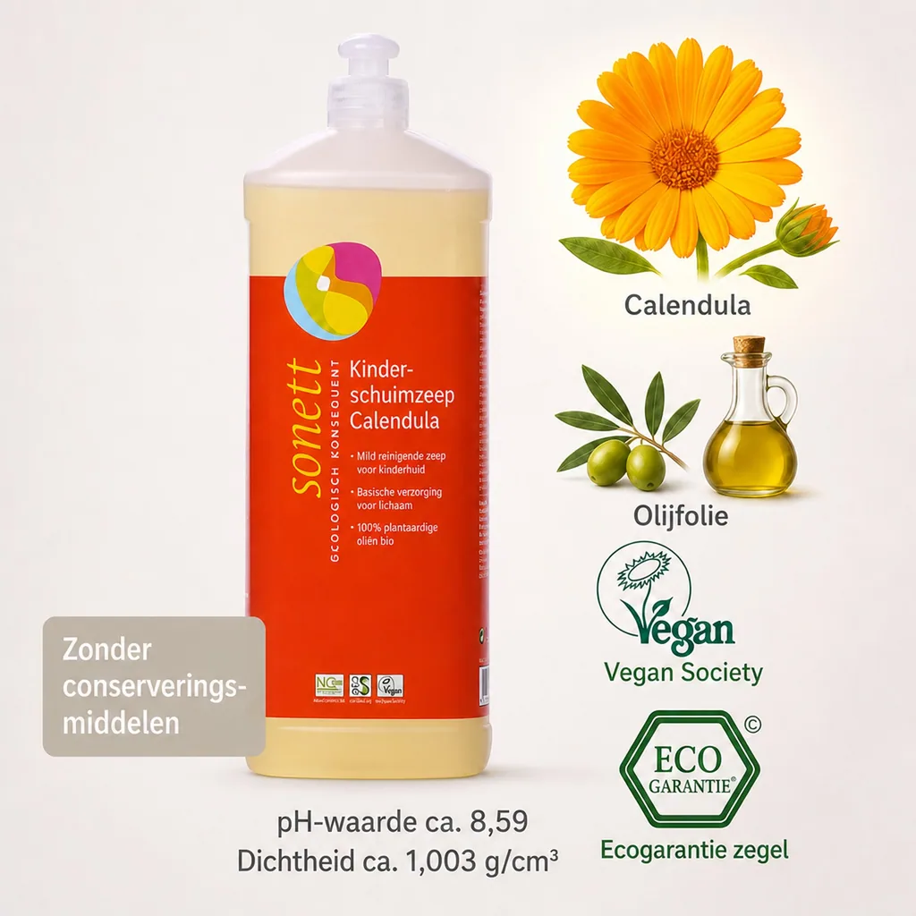 Kinder Schuimzeep Calendula 1 Liter, schuimzeep navulling, natuurlijke schuimzeep kind