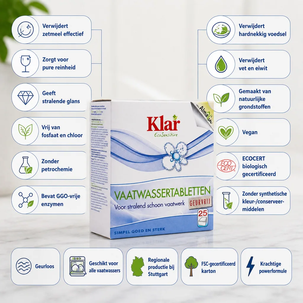 Vaatwastabletten, 25 Tabs á 20 g, afwasmachine tabletten, natuurlijk
