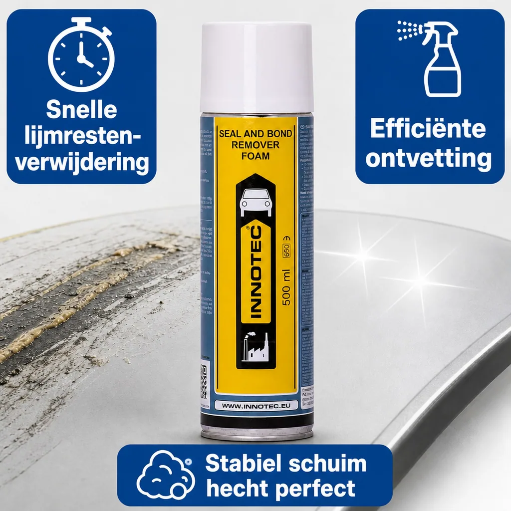 Lijmresten verwijderen, kitresten verwijderen, Innotec Seal and Bond Remover Foam 500 ml, kleefresten verwijderen