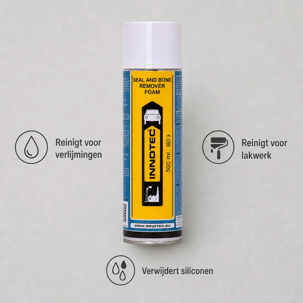 Lijmresten verwijderen, kitresten verwijderen, Innotec Seal and Bond Remover Foam 500 ml, kleefresten verwijderen
