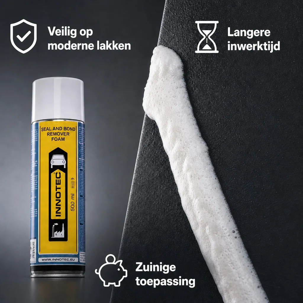 Lijmresten verwijderen, kitresten verwijderen, Innotec Seal and Bond Remover Foam 500 ml, kleefresten verwijderen