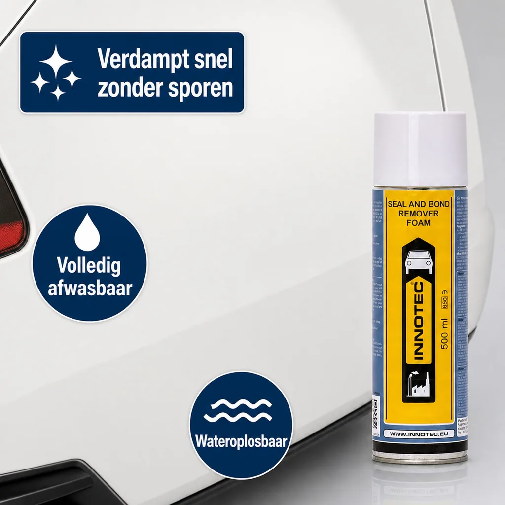 Lijmresten verwijderen, kitresten verwijderen, Innotec Seal and Bond Remover Foam 500 ml, kleefresten verwijderen