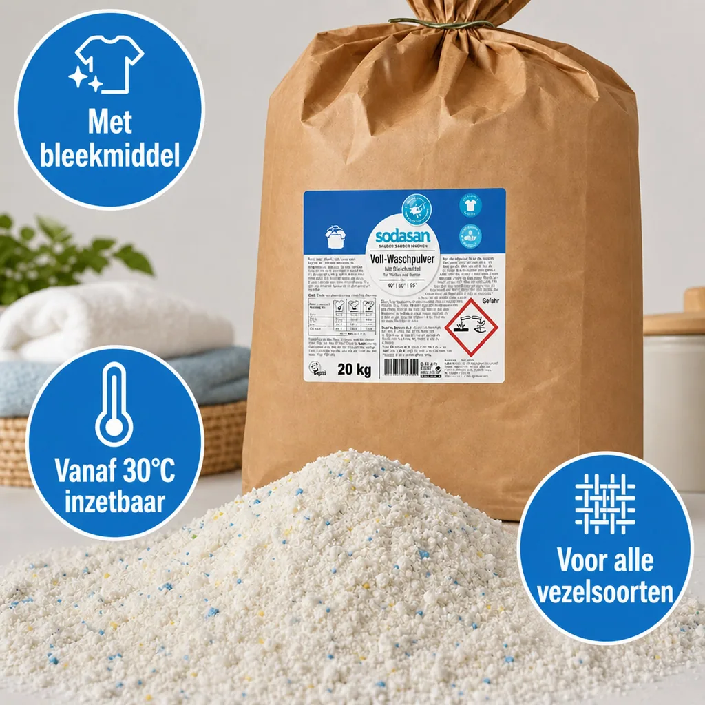 Waspoeder voor witte was, 20kg, wasmiddel voor witte en bonte was, ecologische waspoeder