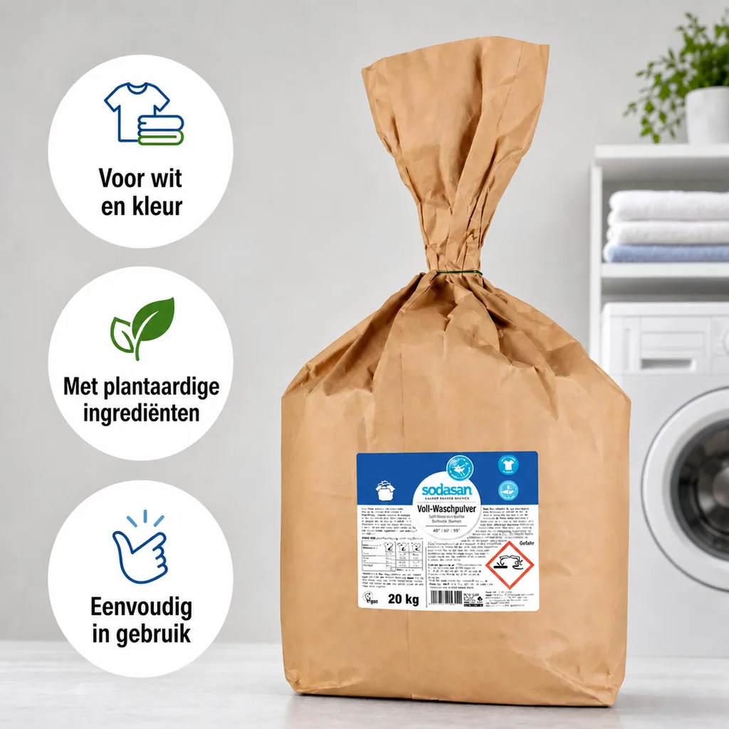 Waspoeder voor witte was, 20kg, wasmiddel voor witte en bonte was, ecologische waspoeder