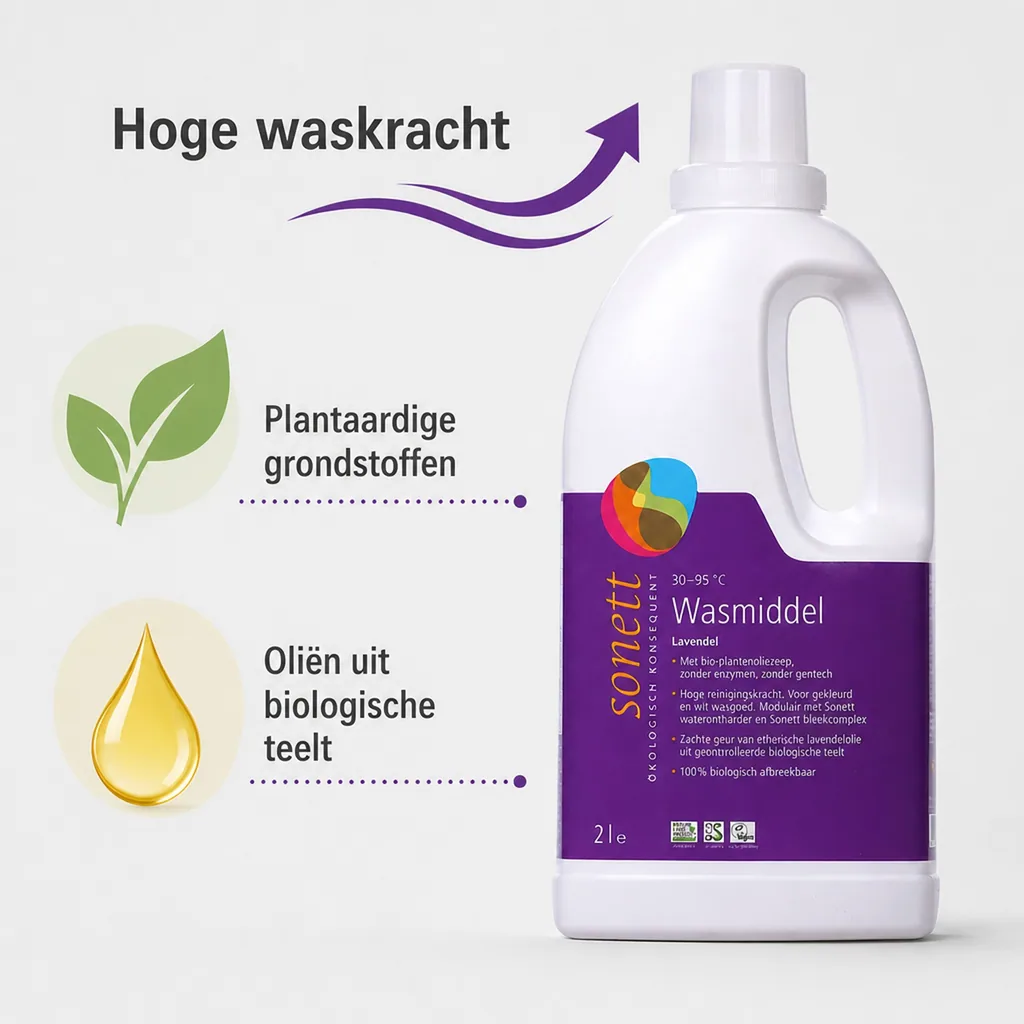 Wasmiddel lavendel, vloeibaar, 2 liter, voor bonte was, ecologisch
