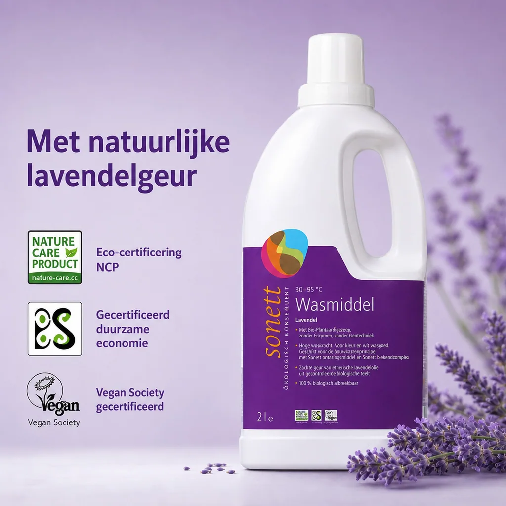 Wasmiddel lavendel, vloeibaar, 2 liter, voor bonte was, ecologisch