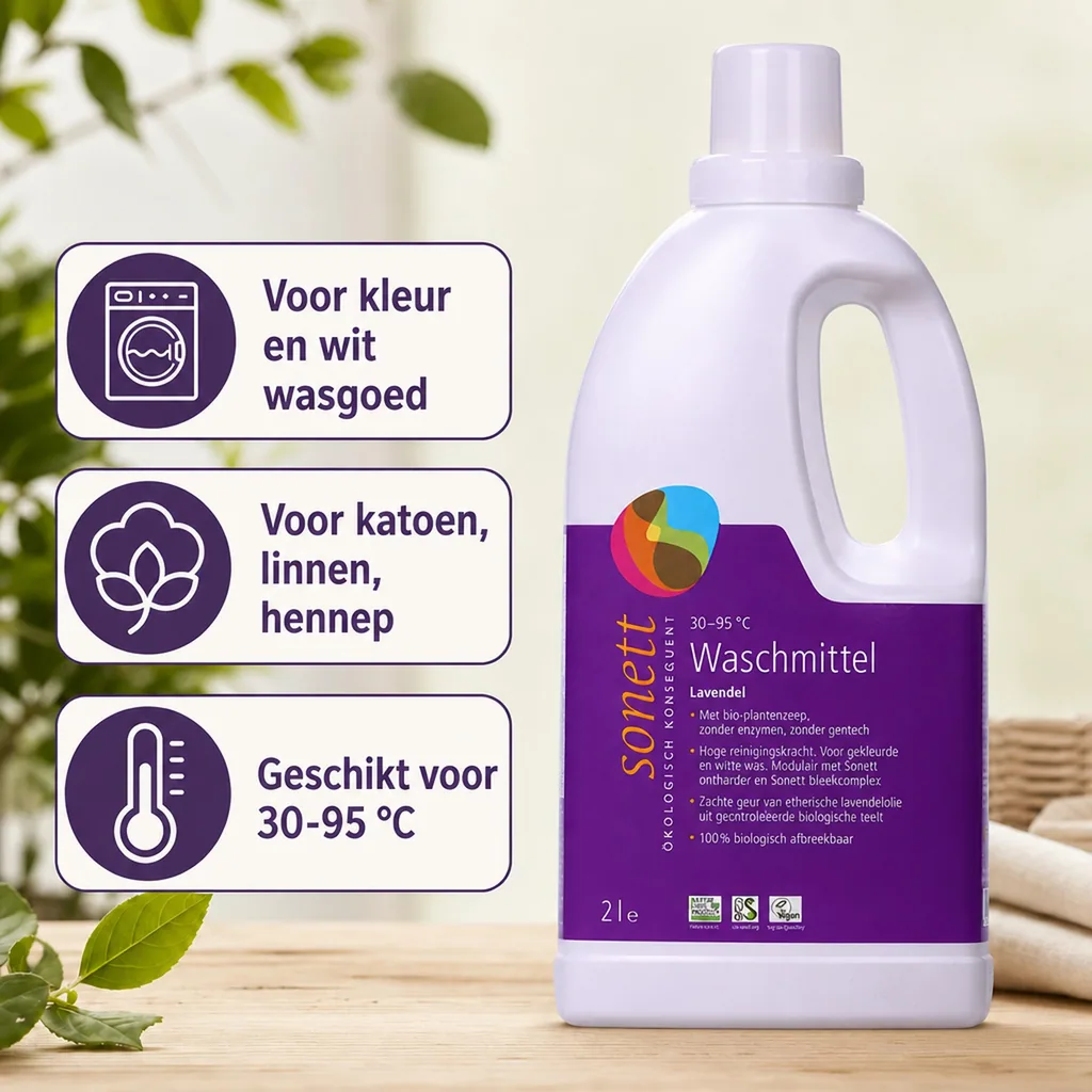 Wasmiddel lavendel, vloeibaar, 2 liter, voor bonte was, ecologisch