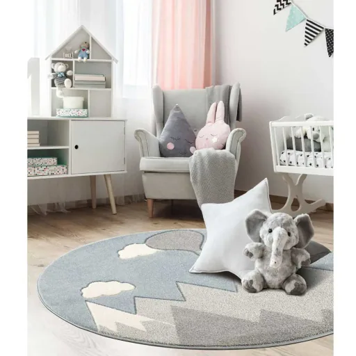 Scandic Living Kinderdeken rond Mountains & Balloon grijs