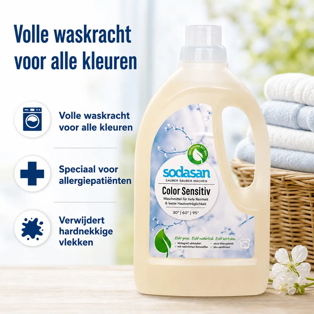 Wasmiddel gevoelige huid, kleurwasmiddel, sensitief vloeibaar wasmiddel 1,5 Liter, parfumvrij wasmiddel, wasmiddel baby