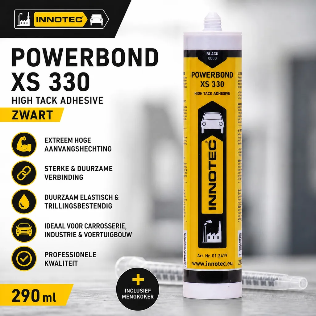 Kleefpasta zwart, montagelijm, INNOTEC Powerbond XS 330, 290ml, inclusief mengtuit