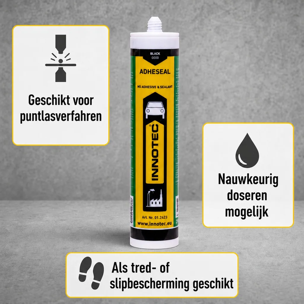 Adheseal 290 ml, zwarte lijm, incl. spuitmond