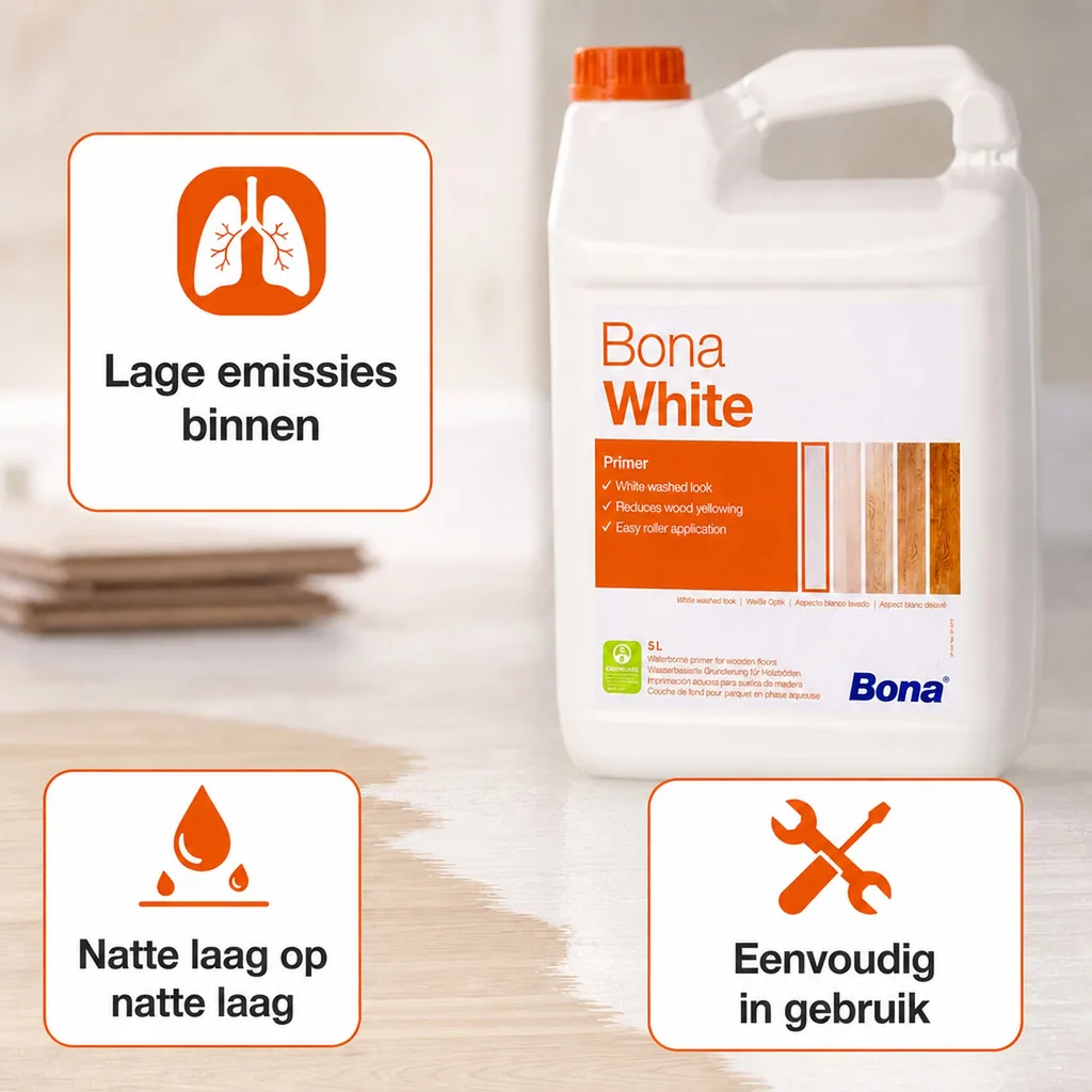 Parket primer wit 5 Liter, Parket grondverf wit, voor helle parket uitstraling