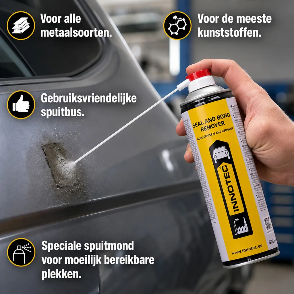 Lijmresten verwijderen, sticker verwijderen, kit verwijderen, lijm oplossen, Innotec Seal and Bond Remover 500 ml