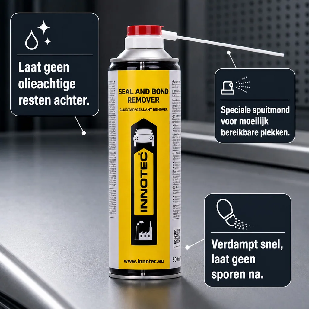 Lijmresten verwijderen, sticker verwijderen, kit verwijderen, lijm oplossen, Innotec Seal and Bond Remover 500 ml