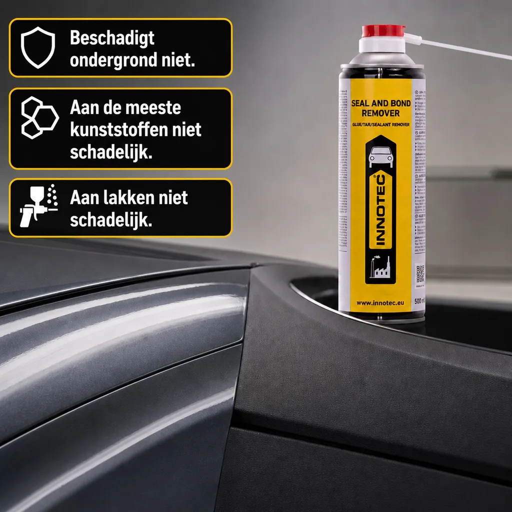 Lijmresten verwijderen, sticker verwijderen, kit verwijderen, lijm oplossen, Innotec Seal and Bond Remover 500 ml