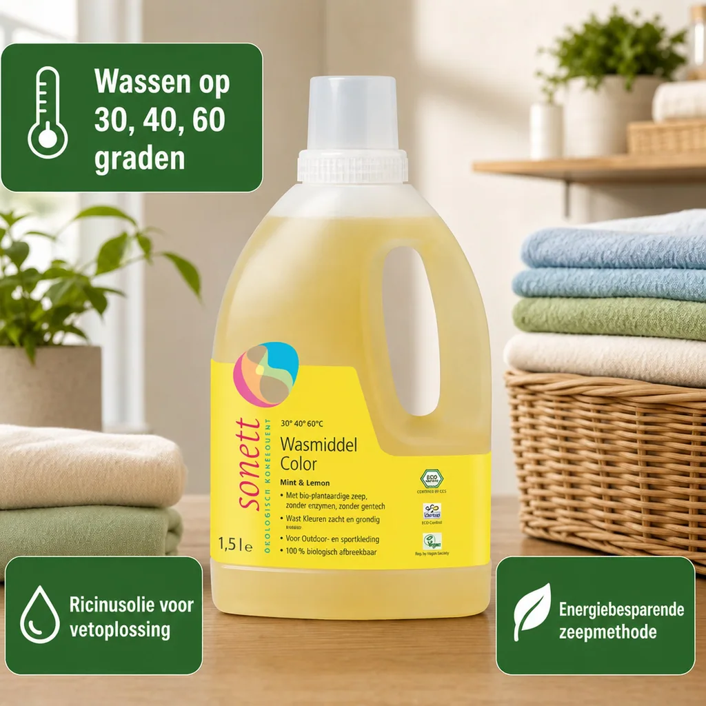 Wasmiddel color 1,5 Liter, vloeibaar, voor gekleurde was, Mint & Lemon
