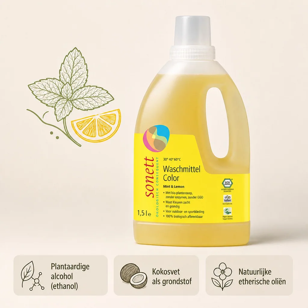 Wasmiddel color 1,5 Liter, vloeibaar, voor gekleurde was, Mint & Lemon