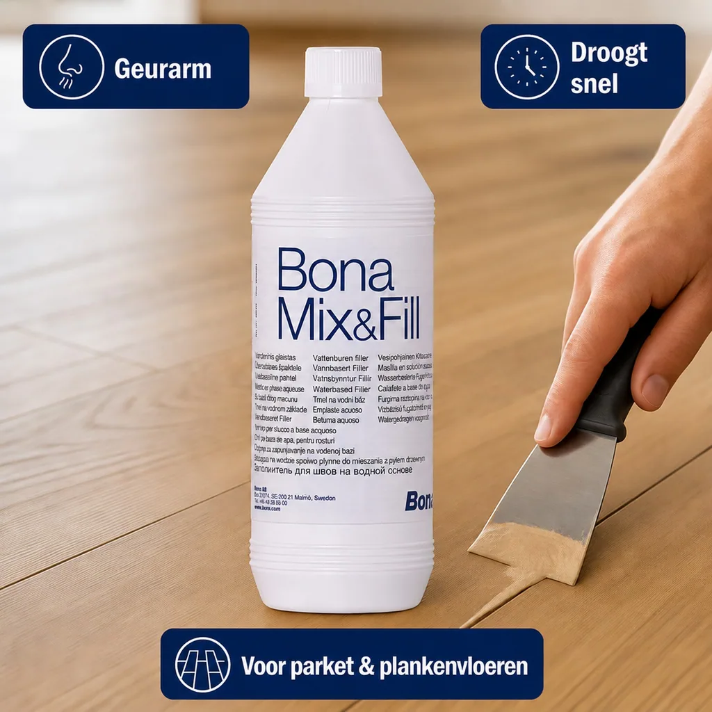 Parket vulmiddel, Hout vulmiddel, Parket reparatie, BONA Mix & Fill 1 Liter wasserbasierter Fugenkitt
