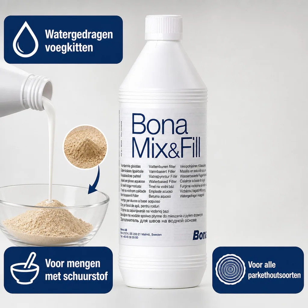 Parket vulmiddel, Hout vulmiddel, Parket reparatie, BONA Mix & Fill 1 Liter wasserbasierter Fugenkitt