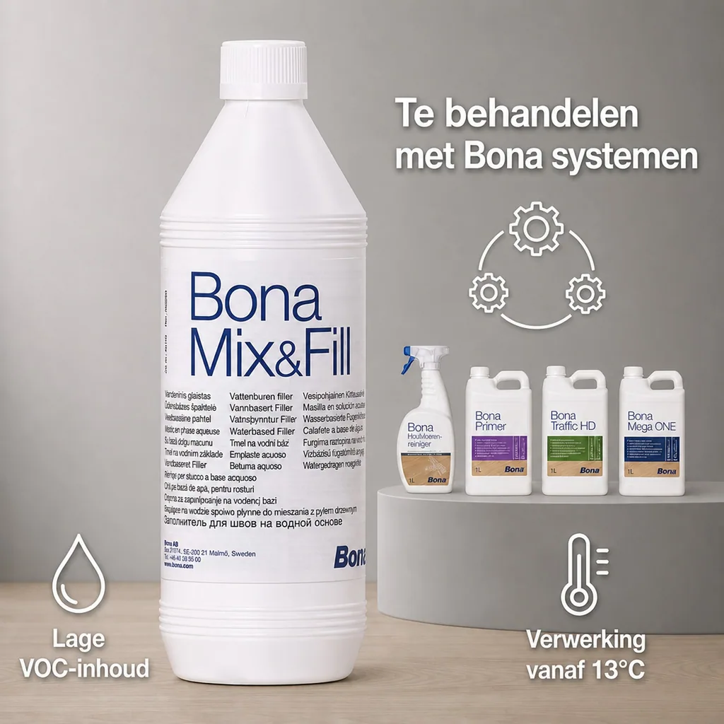 Parket vulmiddel, Hout vulmiddel, Parket reparatie, BONA Mix & Fill 1 Liter wasserbasierter Fugenkitt