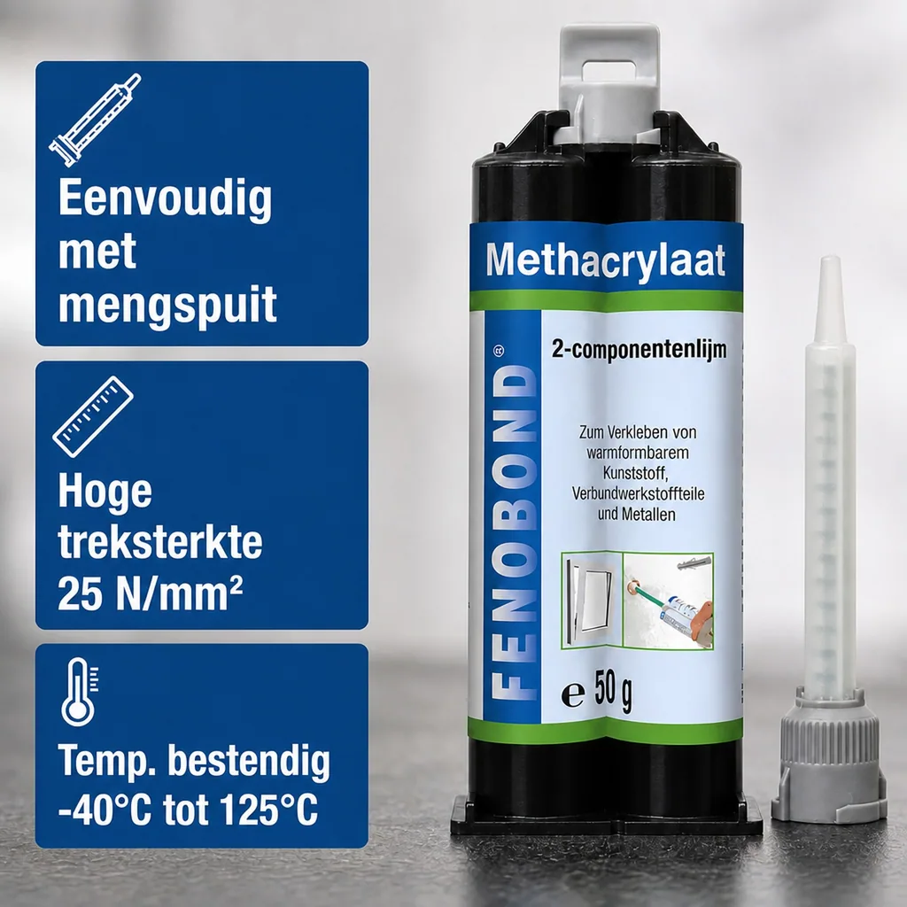 2K lijm, methacrylaat lijm, 50 ml incl. mengtuit, 2 componenten lijm