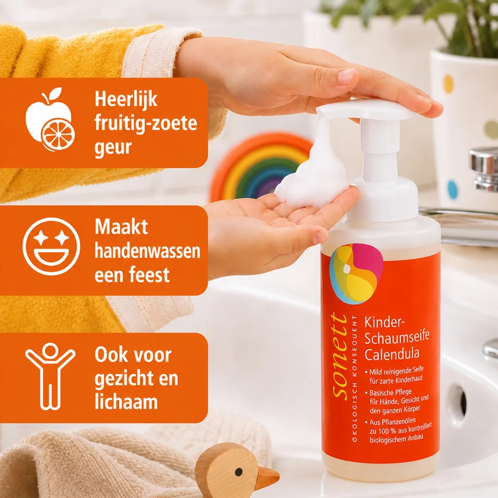 Kinder handzeep Calendula, schuimende handzeep, 200 ml schuimspenderflasche