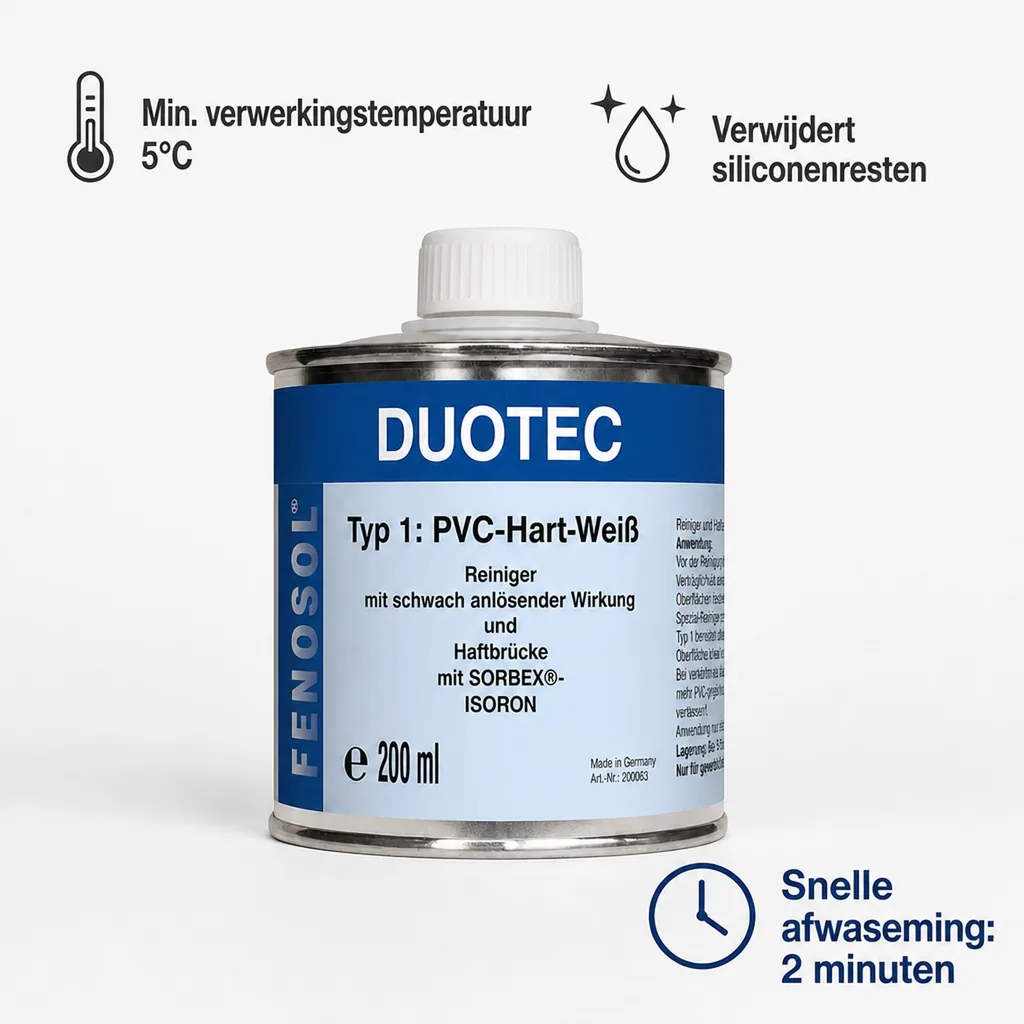 PVC lijm, PVC hard lijm, Fenosol DUOTEC 200ml, type 1, hard PVC, wit