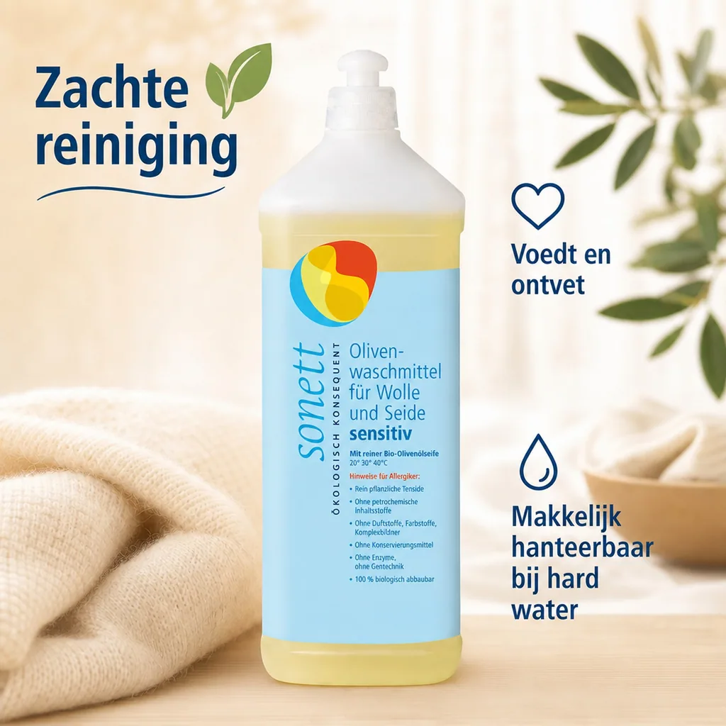 Wasmiddel wol en zijde, 1 Liter, wasmiddel gevoelige huid, wasmiddel olijfolie, vloeibaar, parfumvrij