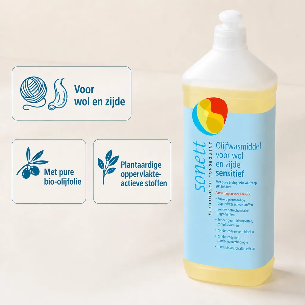 Wasmiddel wol en zijde, 1 Liter, wasmiddel gevoelige huid, wasmiddel olijfolie, vloeibaar, parfumvrij