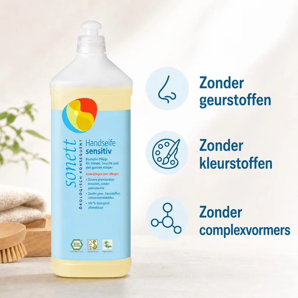 Handzeep navulling 1 liter, Sonett Handzeep sensitiv, parfumvrij, milde handzeep