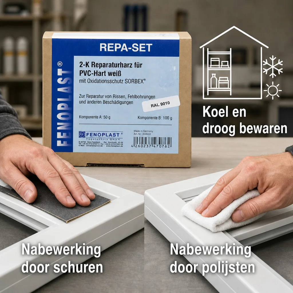 Kunststof reparatieset, kunststof reparatie set, 2K reparatie hars, kunststof venster reparatie, RAL 9010, reinweiß