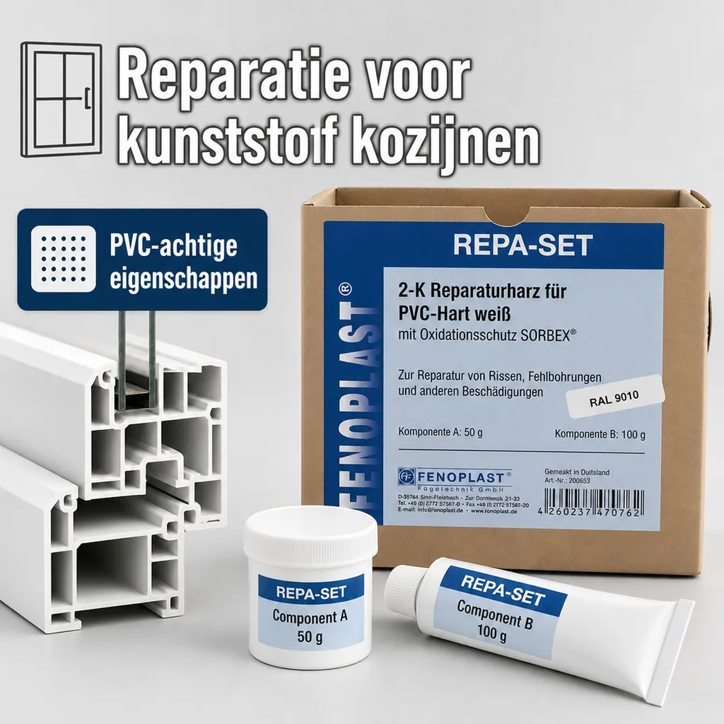 Kunststof reparatieset, kunststof reparatie set, 2K reparatie hars, kunststof venster reparatie, RAL 9010, reinweiß